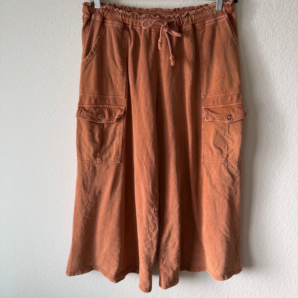 Three Bird Nest Terracotta Orange Cargo Wide Leg Crop Pants XL Boho Loungewear